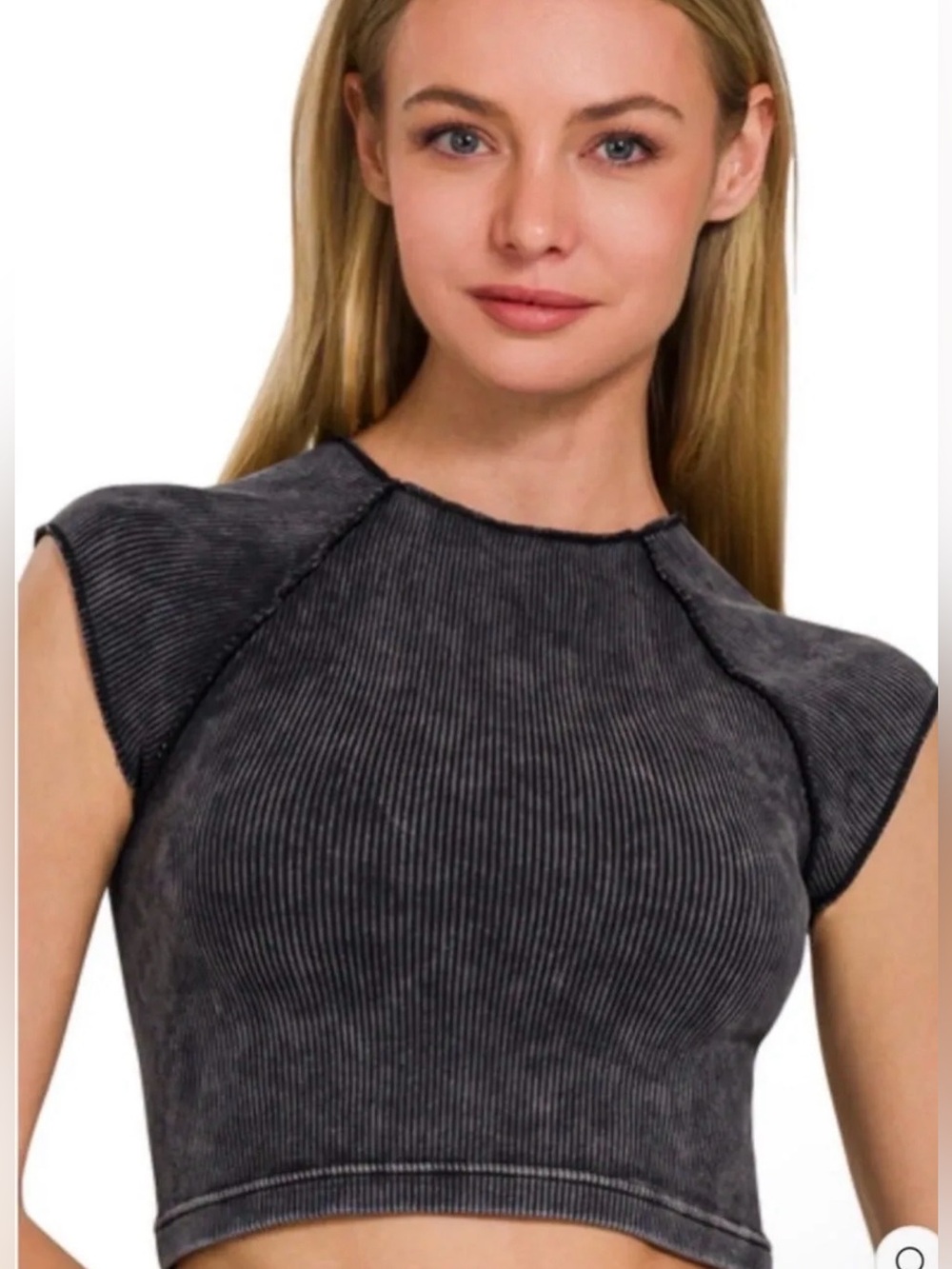Zenana Washed Charcoal Ribbed Crop Top NWOT S/M
